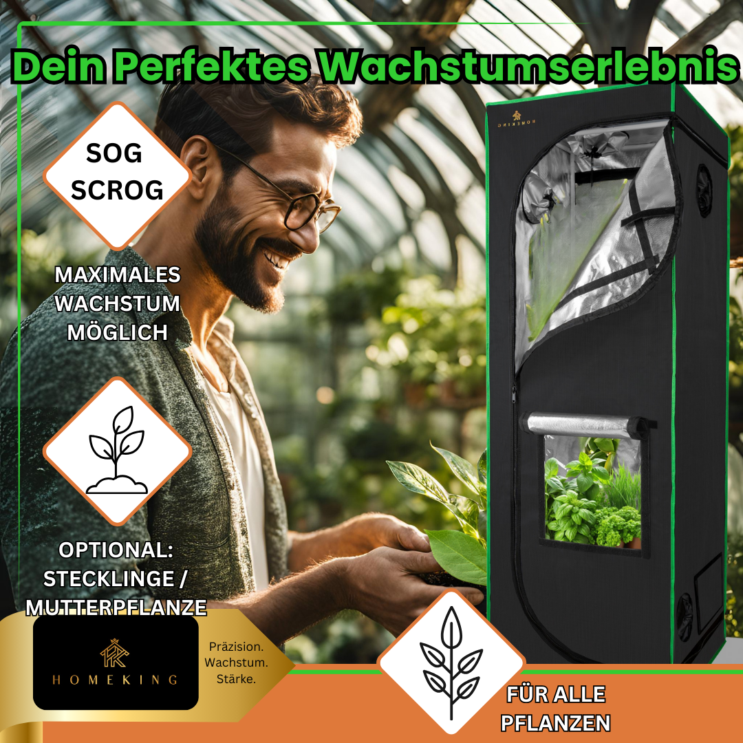 HOMEKING Grow Tent 60x60x180 – Perfect for Beginners & Pros | Cultivation Tent for Hydroponics | Stable, Lightproof & Easy to Maintain | Indoor Greenhouse Hydroponic System | Gray
