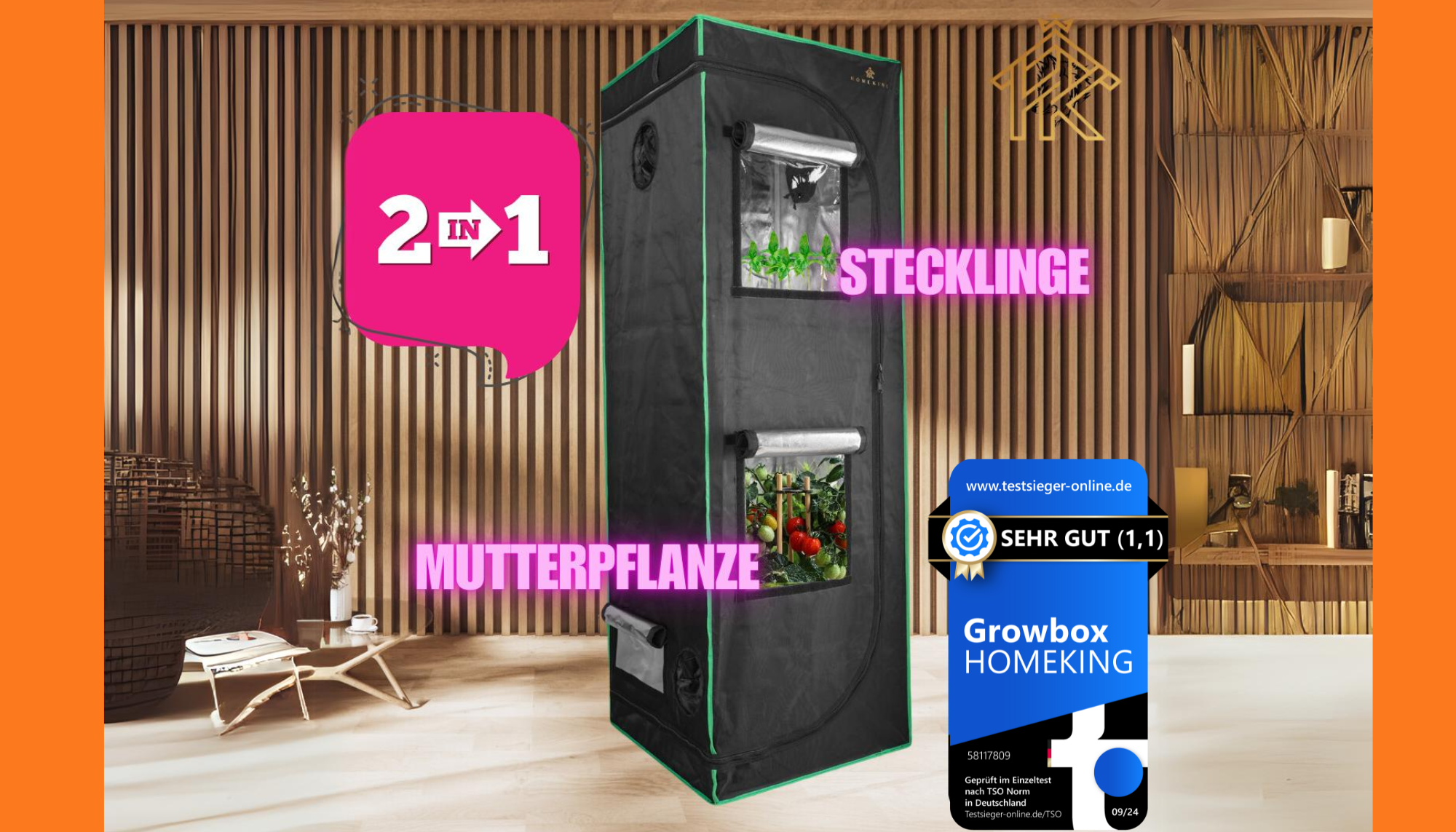 HOMEKING Grow Tent 60x60x180 – Perfect for Beginners & Pros | Cultivation Tent for Hydroponics | Stable, Lightproof & Easy to Maintain | Indoor Greenhouse Hydroponic System | Gray
